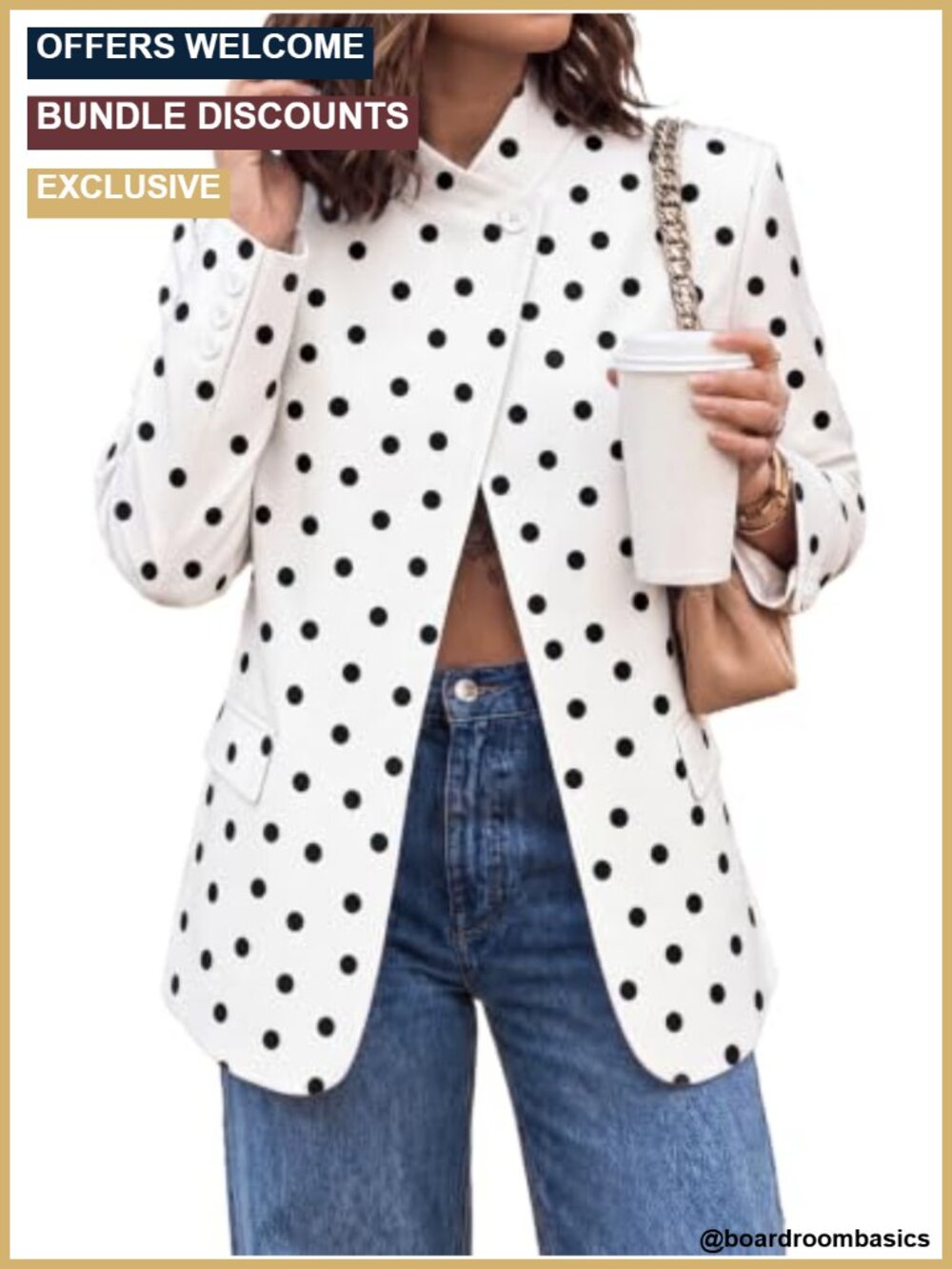 Women's Polka Dot Blazer Lightweight Single-Button Long Sleeve Business Casual